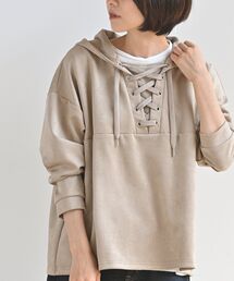スエードポンチレースアップパーカー