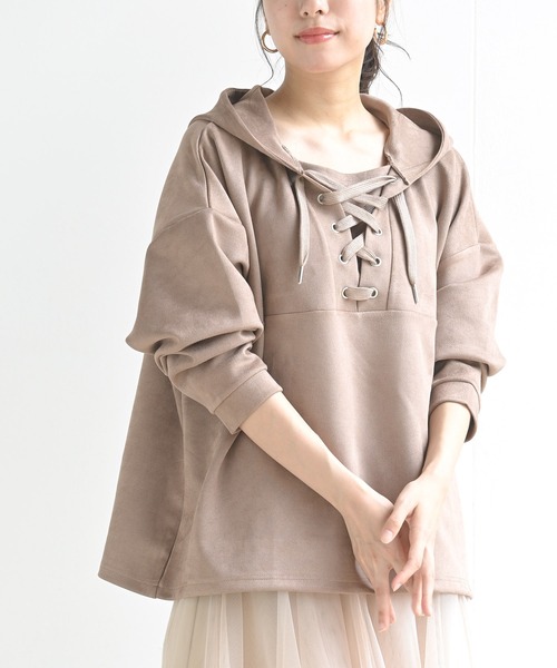 rps(アールピーエス)の「スエードポンチレースアップパーカー(パーカー・レディース・ブラウン/アイボリー/ピンクベージュ/グレイッシュベージュ/モカ・M/フリー)」の5枚目の写真