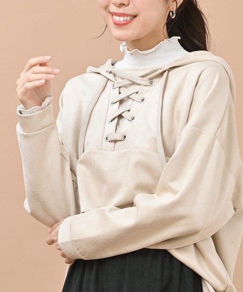 rps(アールピーエス)の「スエードポンチレースアップパーカー(パーカー・レディース・ブラウン/アイボリー/ピンクベージュ/グレイッシュベージュ/モカ・M/フリー)」の2枚目の写真