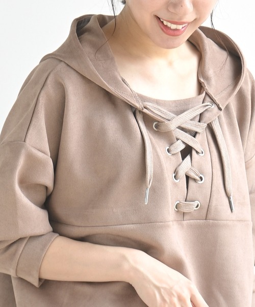 rps(アールピーエス)の「スエードポンチレースアップパーカー(パーカー・レディース・ブラウン/アイボリー/ピンクベージュ/グレイッシュベージュ/モカ・M/フリー)」の18枚目の写真