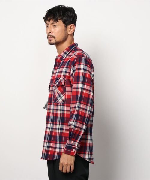 Dickies(ディッキーズ)の「Dickies ディッキーズ 長袖ツイルチェックワークシャツ(シャツ/ブラウス・メンズ・レッド/ホワイト/ネイビー/グリーン・XL/M/L)」の5枚目の写真