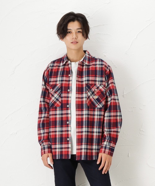 Dickies(ディッキーズ)の「Dickies ディッキーズ 長袖ツイルチェックワークシャツ(シャツ/ブラウス・メンズ・レッド/ホワイト/ネイビー/グリーン・XL/M/L)」の4枚目の写真
