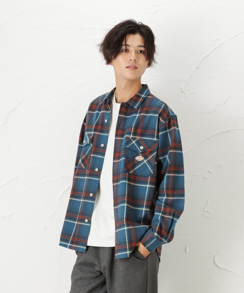 Dickies(ディッキーズ)の「Dickies ディッキーズ 長袖ツイルチェックワークシャツ(シャツ/ブラウス・メンズ・レッド/ホワイト/ネイビー/グリーン・XL/M/L)」の14枚目の写真