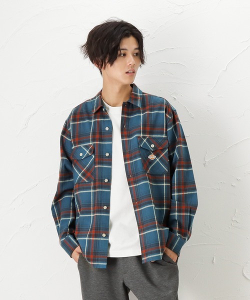 Dickies(ディッキーズ)の「Dickies ディッキーズ 長袖ツイルチェックワークシャツ(シャツ/ブラウス・メンズ・レッド/ホワイト/ネイビー/グリーン・XL/M/L)」の15枚目の写真