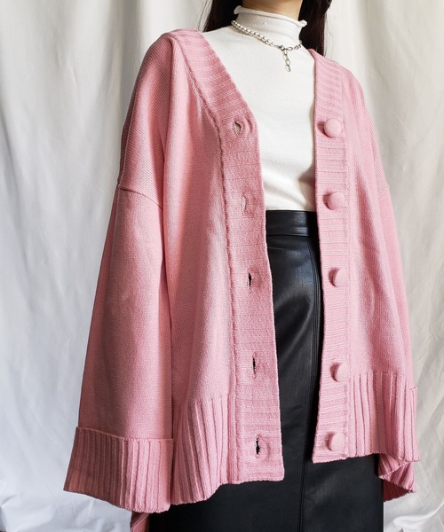 me+em select(ミームセレクト)の「ウエストマーク付 ボリューム袖ビッグカーディガン(カーディガン/ボレロ・レディース・ピンク/ブラック/ブルー/アイボリー・FREE)」の4枚目の写真