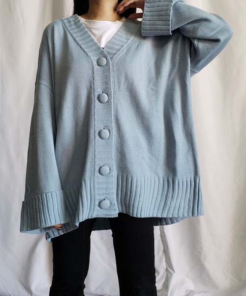 me+em select(ミームセレクト)の「ウエストマーク付 ボリューム袖ビッグカーディガン(カーディガン/ボレロ・レディース・ピンク/ブラック/ブルー/アイボリー・FREE)」の12枚目の写真