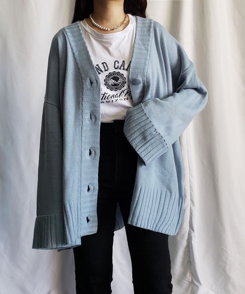 me+em select(ミームセレクト)の「ウエストマーク付 ボリューム袖ビッグカーディガン(カーディガン/ボレロ・レディース・ピンク/ブラック/ブルー/アイボリー・FREE)」の14枚目の写真