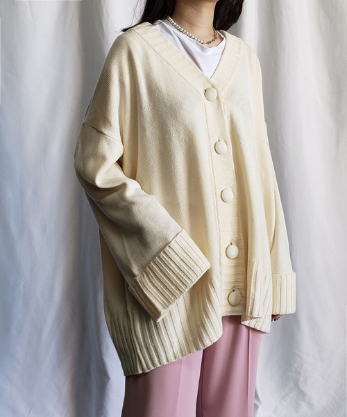 me+em select(ミームセレクト)の「ウエストマーク付 ボリューム袖ビッグカーディガン(カーディガン/ボレロ・レディース・ピンク/ブラック/ブルー/アイボリー・FREE)」の5枚目の写真