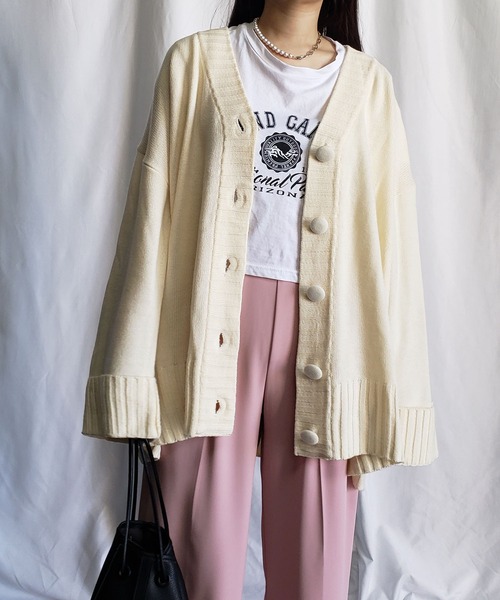 me+em select(ミームセレクト)の「ウエストマーク付 ボリューム袖ビッグカーディガン(カーディガン/ボレロ・レディース・ピンク/ブラック/ブルー/アイボリー・FREE)」の6枚目の写真