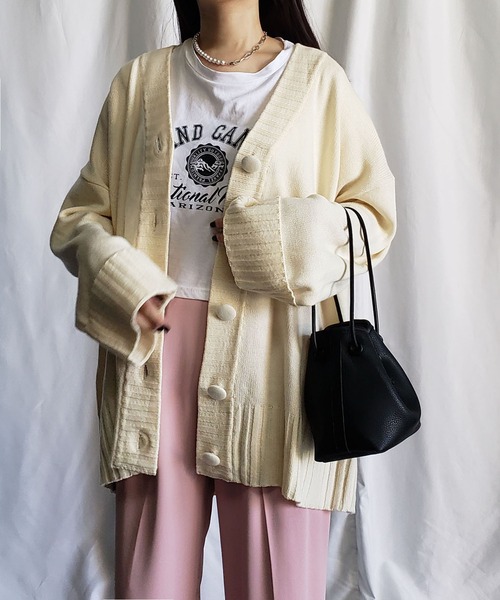 me+em select(ミームセレクト)の「ウエストマーク付 ボリューム袖ビッグカーディガン(カーディガン/ボレロ・レディース・ピンク/ブラック/ブルー/アイボリー・FREE)」の7枚目の写真