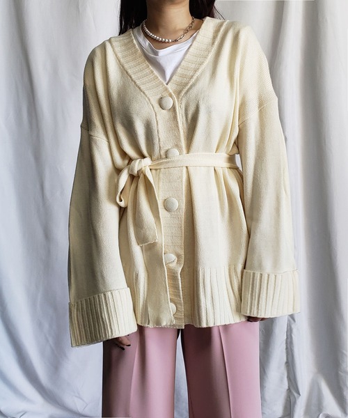 me+em select(ミームセレクト)の「ウエストマーク付 ボリューム袖ビッグカーディガン(カーディガン/ボレロ・レディース・ピンク/ブラック/ブルー/アイボリー・FREE)」の9枚目の写真