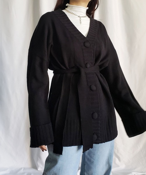 me+em select(ミームセレクト)の「ウエストマーク付 ボリューム袖ビッグカーディガン(カーディガン/ボレロ・レディース・ピンク/ブラック/ブルー/アイボリー・FREE)」の21枚目の写真