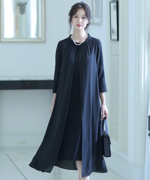 結婚式パーティードレスフロントボタンミモレ丈 袖あり大きいサイズフォーマル ワンピース Pourvous プールヴー のファッション通販 Zozotown