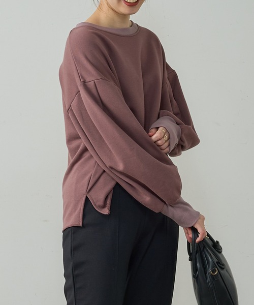 natural couture（ナチュラルクチュール）の「ボリュームスリーブ配色裏毛プルオーバー（スウェット・レディース・グレー/ピンク/オフホワイト/スミクロ・FREE）」の16枚目の写真