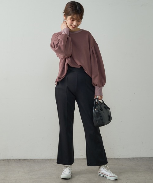 natural couture（ナチュラルクチュール）の「ボリュームスリーブ配色裏毛プルオーバー（スウェット・レディース・グレー/ピンク/オフホワイト/スミクロ・FREE）」の14枚目の写真