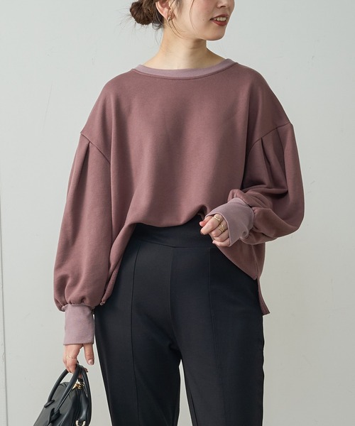 natural couture（ナチュラルクチュール）の「ボリュームスリーブ配色裏毛プルオーバー（スウェット・レディース・グレー/ピンク/オフホワイト/スミクロ・FREE）」の21枚目の写真