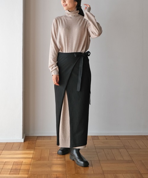 AKTE ラップイレヘムスカート ラップスカート 黒 INGNI（イング）の「ラップイレヘムスカート（スカート）」 - WEAR