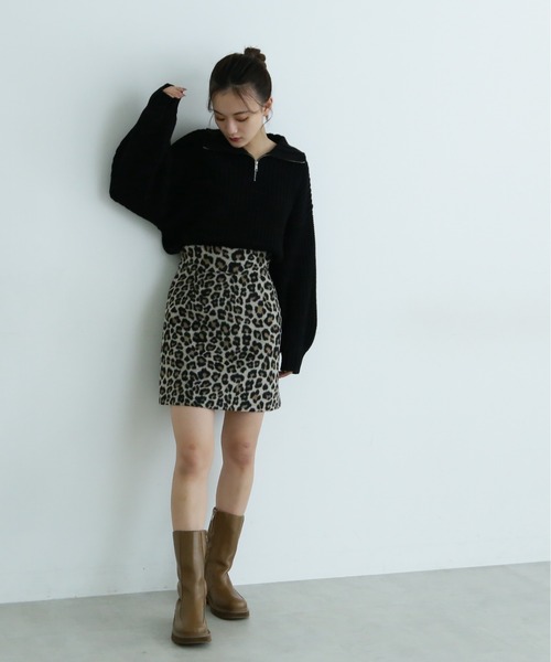 FREE'S MART(フリーズマート)の「3.5G畦編みハーフジップニット(ニット/セーター・レディース・ブラック/ホワイト/グレー・FREE)」の4枚目の写真