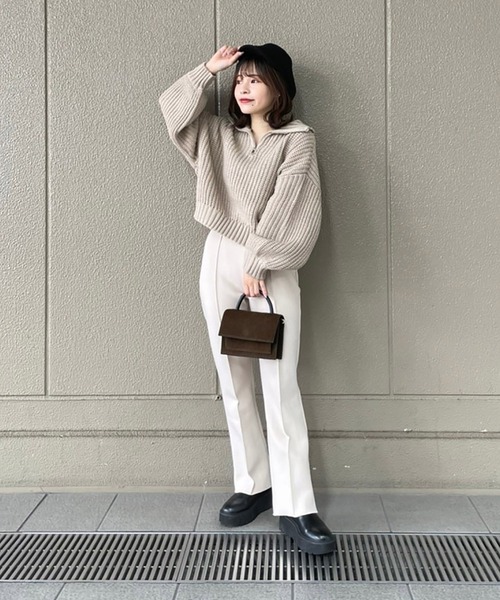 FREE'S MART(フリーズマート)の「3.5G畦編みハーフジップニット(ニット/セーター・レディース・ブラック/ホワイト/グレー・FREE)」の12枚目の写真