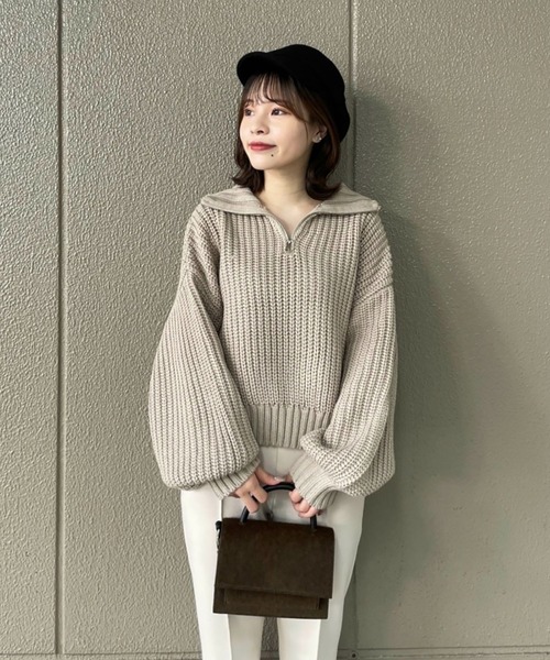 FREE'S MART(フリーズマート)の「3.5G畦編みハーフジップニット(ニット/セーター・レディース・ブラック/ホワイト/グレー・FREE)」の11枚目の写真