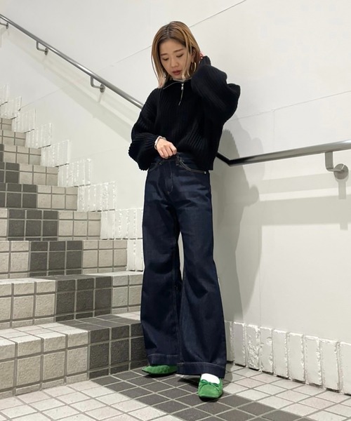 FREE'S MART(フリーズマート)の「3.5G畦編みハーフジップニット(ニット/セーター・レディース・ブラック/ホワイト/グレー・FREE)」の13枚目の写真