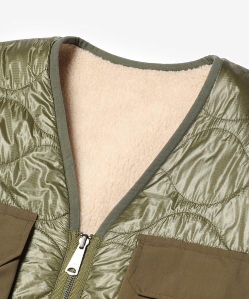 MR.OLIVE（ミスターオリーブ）の「MR.OLIVE ミスターオリーブ / BOA×RIPSTOP QUILTING / REVERSIBLE LINNING ARMY JACKET ボア x リップストップ キルティング / リバーシブル ライニング アーミー ノーカラージャケット / M-023140（ダウンジャケット/コート・メンズ・ブラック/カーキ・SMALL/MEDIUM/LARGE）」の7枚目の写真