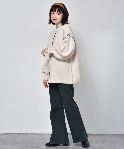 RETRO GIRL(レトロガール)の「配色ステッチニット(ニット/セーター・レディース・ブラック/ダークブラウン/オフホワイト・FREE)」の10枚目の写真