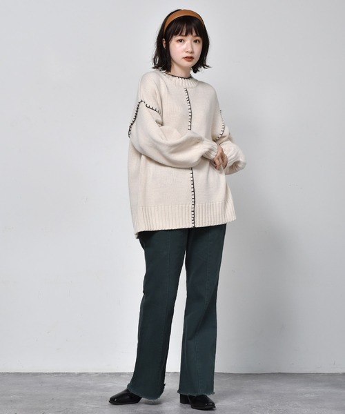 RETRO GIRL(レトロガール)の「配色ステッチニット(ニット/セーター・レディース・ブラック/ダークブラウン/オフホワイト・FREE)」の7枚目の写真