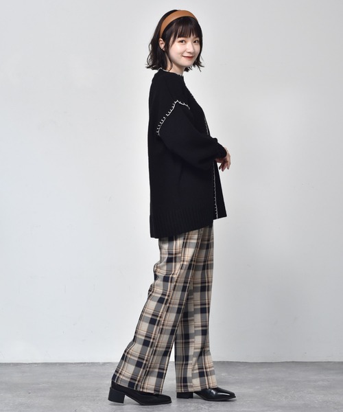 RETRO GIRL(レトロガール)の「配色ステッチニット(ニット/セーター・レディース・ブラック/ダークブラウン/オフホワイト・FREE)」の14枚目の写真