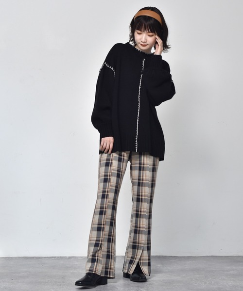 RETRO GIRL(レトロガール)の「配色ステッチニット(ニット/セーター・レディース・ブラック/ダークブラウン/オフホワイト・FREE)」の16枚目の写真