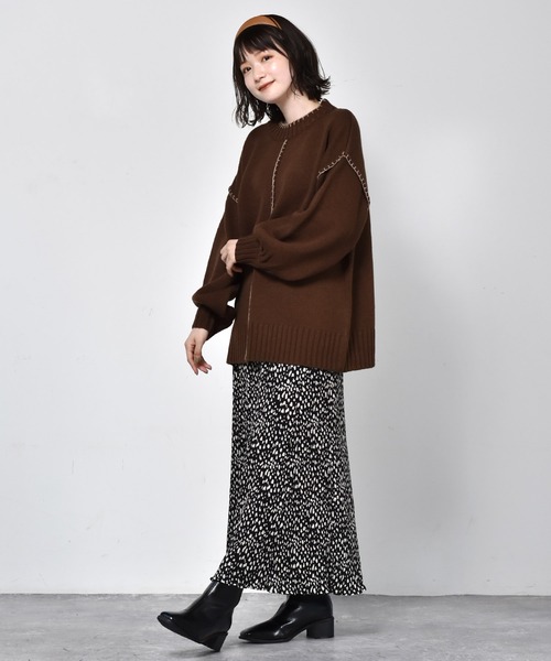 RETRO GIRL(レトロガール)の「配色ステッチニット(ニット/セーター・レディース・ブラック/ダークブラウン/オフホワイト・FREE)」の4枚目の写真