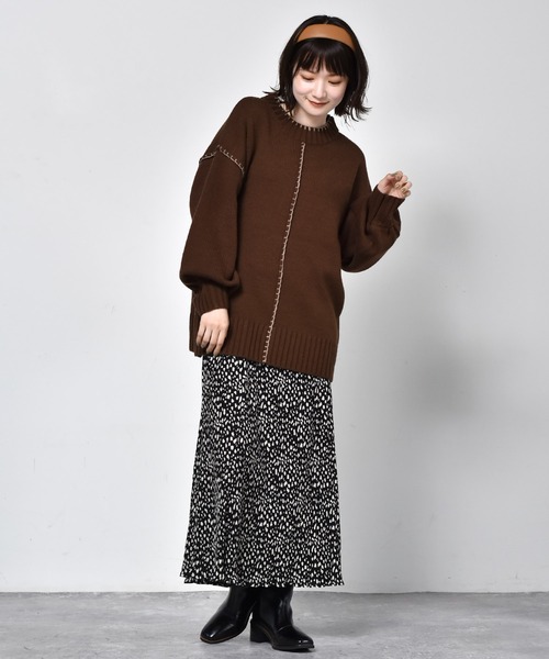 RETRO GIRL(レトロガール)の「配色ステッチニット(ニット/セーター・レディース・ブラック/ダークブラウン/オフホワイト・FREE)」の12枚目の写真