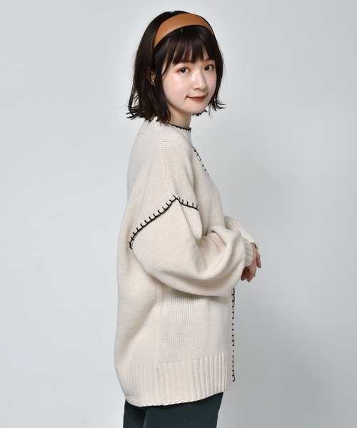 RETRO GIRL(レトロガール)の「配色ステッチニット(ニット/セーター・レディース・ブラック/ダークブラウン/オフホワイト・FREE)」の6枚目の写真