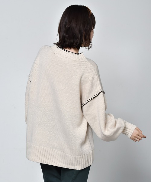 RETRO GIRL(レトロガール)の「配色ステッチニット(ニット/セーター・レディース・ブラック/ダークブラウン/オフホワイト・FREE)」の9枚目の写真
