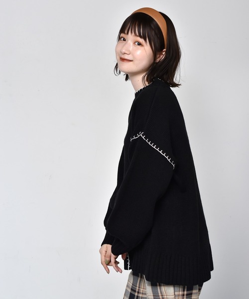 RETRO GIRL(レトロガール)の「配色ステッチニット(ニット/セーター・レディース・ブラック/ダークブラウン/オフホワイト・FREE)」の11枚目の写真