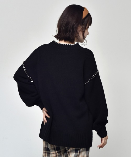 RETRO GIRL(レトロガール)の「配色ステッチニット(ニット/セーター・レディース・ブラック/ダークブラウン/オフホワイト・FREE)」の8枚目の写真