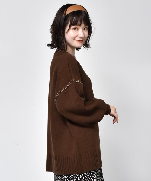 RETRO GIRL(レトロガール)の「配色ステッチニット(ニット/セーター・レディース・ブラック/ダークブラウン/オフホワイト・FREE)」の15枚目の写真