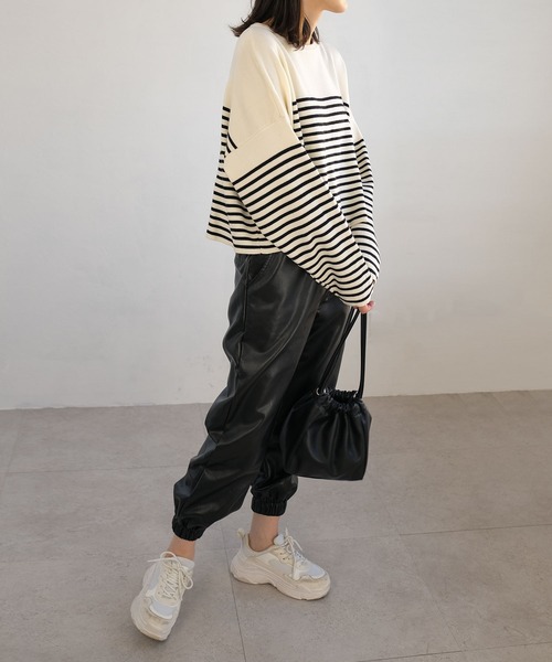 ＡＮＤＪ（アンドジェイ）の「【ANDJ MADE】パネルボーダー柄バスクニット　クロップド丈　春ニット（ニット/セーター・レディース・ブラック/テラコッタ/ブルー・M）」の10枚目の写真