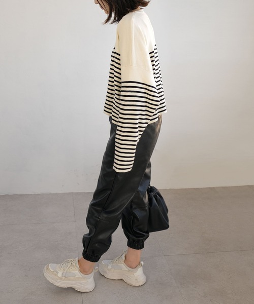 ＡＮＤＪ（アンドジェイ）の「【ANDJ MADE】パネルボーダー柄バスクニット　クロップド丈　春ニット（ニット/セーター・レディース・ブラック/テラコッタ/ブルー・M）」の11枚目の写真