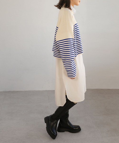 ＡＮＤＪ（アンドジェイ）の「【ANDJ MADE】パネルボーダー柄バスクニット　クロップド丈　春ニット（ニット/セーター・レディース・ブラック/テラコッタ/ブルー・M）」の15枚目の写真