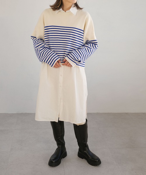 ＡＮＤＪ（アンドジェイ）の「【ANDJ MADE】パネルボーダー柄バスクニット　クロップド丈　春ニット（ニット/セーター・レディース・ブラック/テラコッタ/ブルー・M）」の17枚目の写真