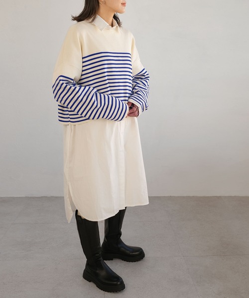 ＡＮＤＪ（アンドジェイ）の「【ANDJ MADE】パネルボーダー柄バスクニット　クロップド丈　春ニット（ニット/セーター・レディース・ブラック/テラコッタ/ブルー・M）」の18枚目の写真