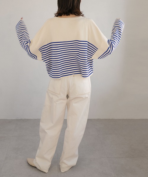 ＡＮＤＪ（アンドジェイ）の「【ANDJ MADE】パネルボーダー柄バスクニット　クロップド丈　春ニット（ニット/セーター・レディース・ブラック/テラコッタ/ブルー・M）」の20枚目の写真