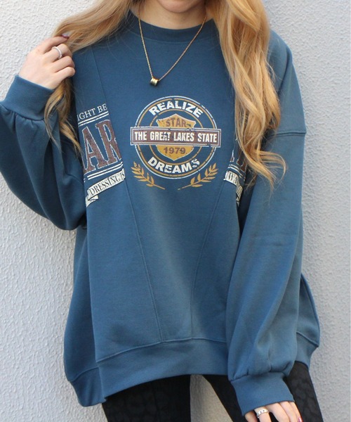 one way（ワンウェイ）の「【oneway Jeans】切り替えエンブレムロゴ裏起毛スウェットトレーナー（スウェット・レディース・ライトグレー/ブラック/ライトブラウン/ライトグリーン/ライトブルー・FREE）」の5枚目の写真