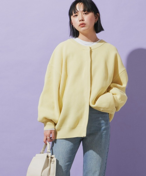 Aunt Marie's（アントマリーズ）の「クルーネックオーバーサイズカラーカーデ（カーディガン/ボレロ・レディース・ライトグリーン/ピンク/ネイビー/イエロー・FREE）」の11枚目の写真