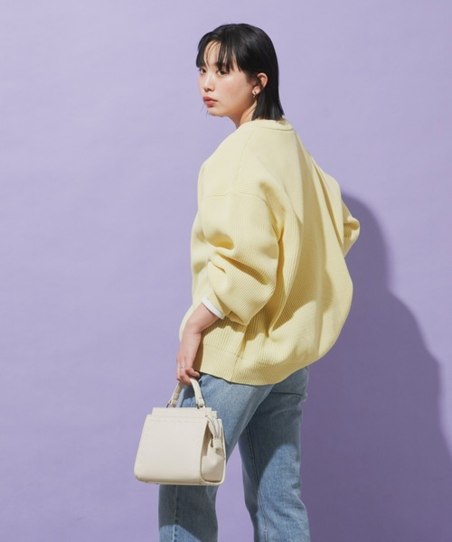 Aunt Marie's（アントマリーズ）の「クルーネックオーバーサイズカラーカーデ（カーディガン/ボレロ・レディース・ライトグリーン/ピンク/ネイビー/イエロー・FREE）」の12枚目の写真