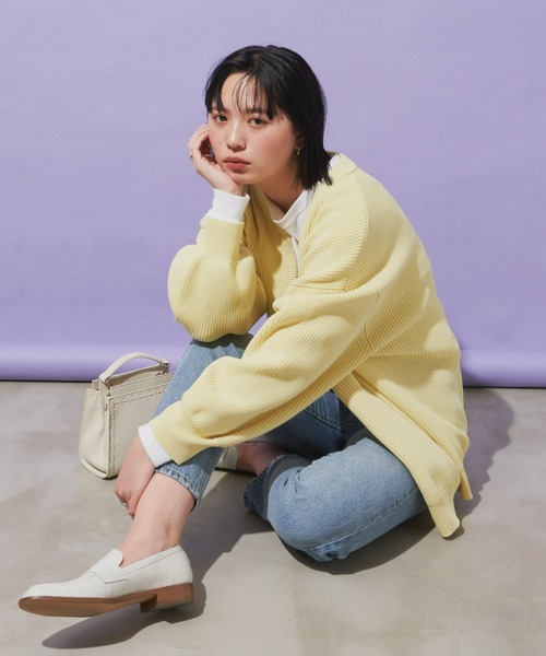 Aunt Marie's（アントマリーズ）の「クルーネックオーバーサイズカラーカーデ（カーディガン/ボレロ・レディース・ライトグリーン/ピンク/ネイビー/イエロー・FREE）」の9枚目の写真