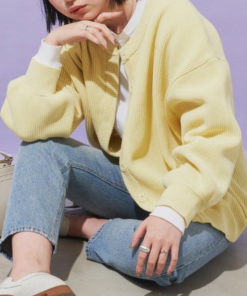 Aunt Marie's（アントマリーズ）の「クルーネックオーバーサイズカラーカーデ（カーディガン/ボレロ・レディース・ライトグリーン/ピンク/ネイビー/イエロー・FREE）」の6枚目の写真