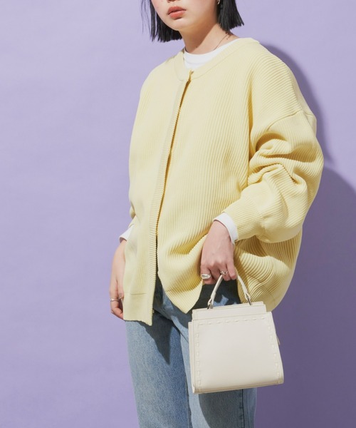 Aunt Marie's（アントマリーズ）の「クルーネックオーバーサイズカラーカーデ（カーディガン/ボレロ・レディース・ライトグリーン/ピンク/ネイビー/イエロー・FREE）」の8枚目の写真