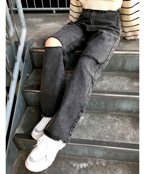 INGNI（イング）の「ニーカッティング／デニムパンツ（デニムパンツ・レディース・グレー/アイボリー/ブルー系その他3・FREE）」の3枚目の写真